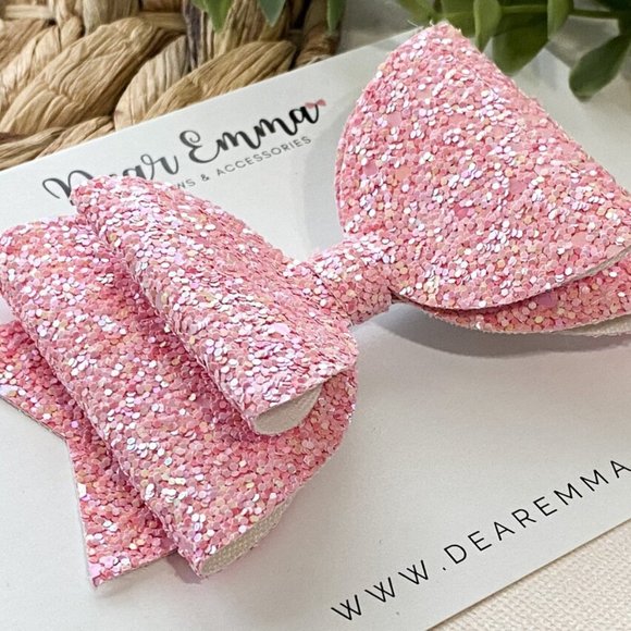 Charming Pink Chunky Glitter Hair Bow - Picture 2 of 5